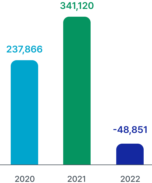 2020:237,866, 2021:341,120, 2022:-48,851